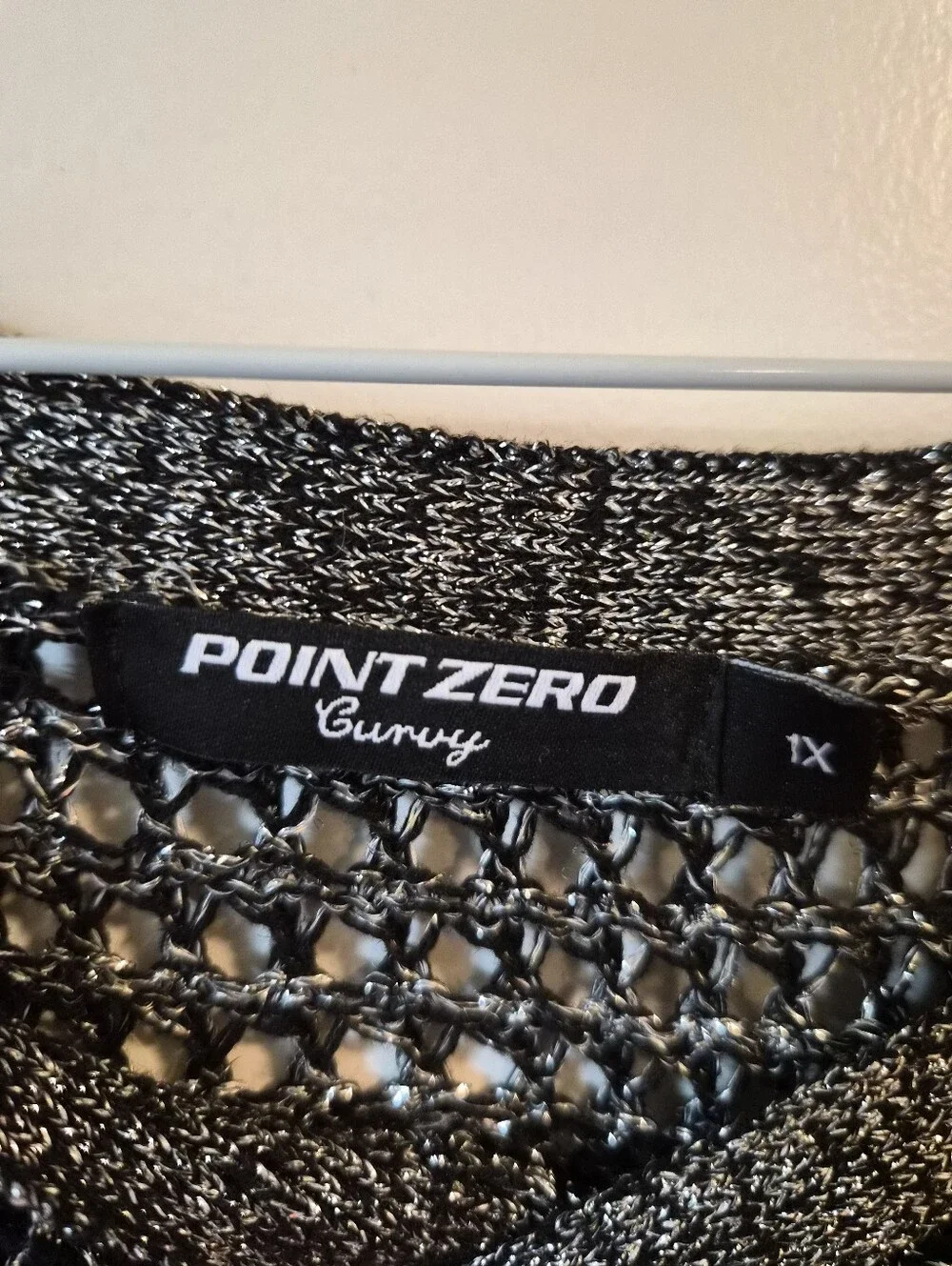 Y2K Point Zero Metallic Black And Silver Open-Weave Boatneck Sweater - Picture 4 of 7